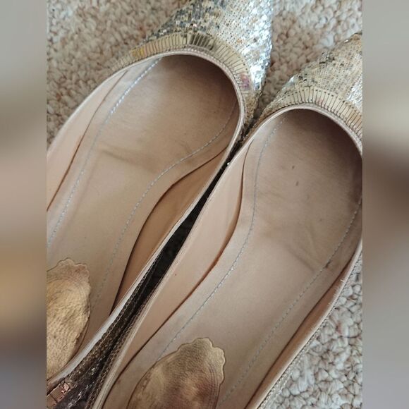 Rene Caovilla gold tone sequin satin ballet flat size 37.5 - Picture 8 of 16